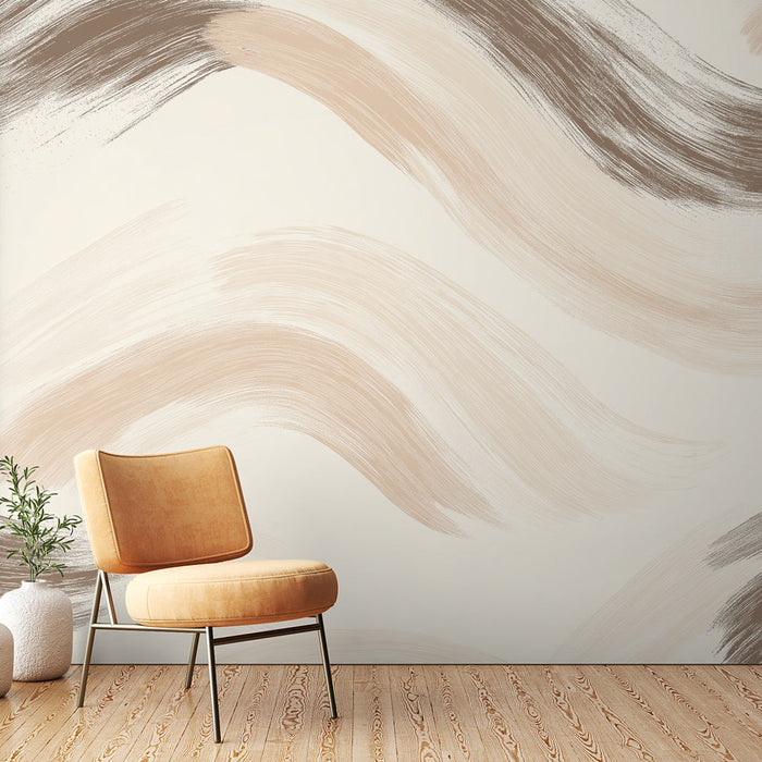 Papel pintado texturas suaves | Patrones ondulados en tonos beige y marrón