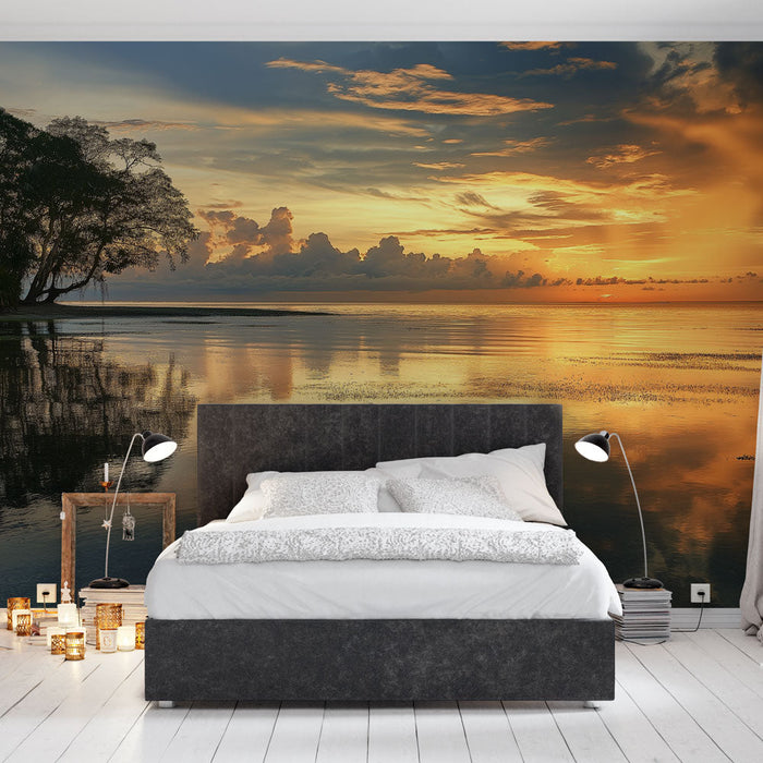 Papel de parede tailandia paisagem aquatica | Pôr do sol sobre um manguezal tranquilo