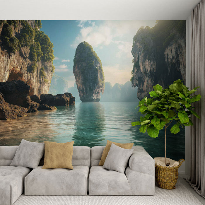 Mural Wallpaper Thailand | Coastal landscape with iconic rocks and turquoise water