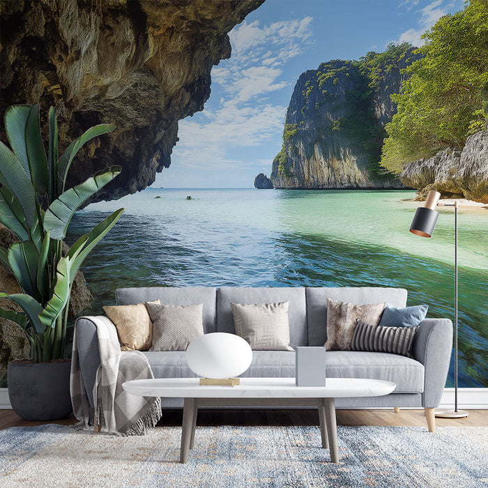 Papel de parede Tailândia | Praia idílica com penhascos e água cristalina