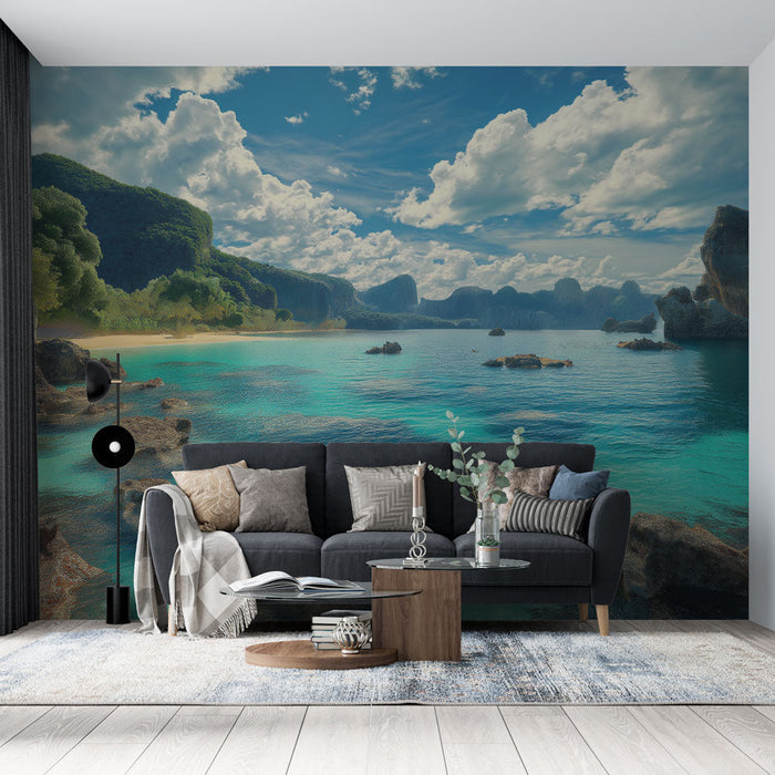 Duvar Resmi Tayland | Majestik kayalar ve turkuaz denizle cennet plajı