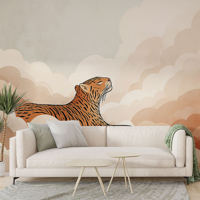 Fototapet tiger v oblakih | Veličasten tiger, ki se dviga nad mehke in udobne oblake