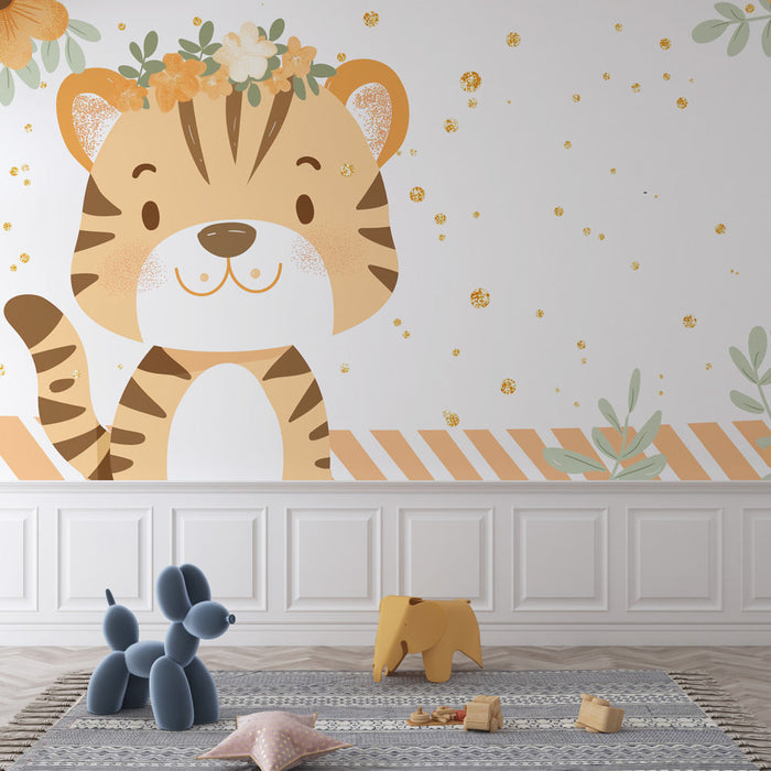 Mural Wallpaper flowered tiger | Fairy universe