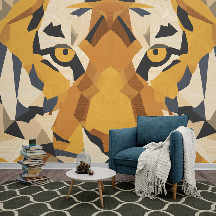 Fototapet geometrisk tiger | Fængslende grafisk design af tigerhoved