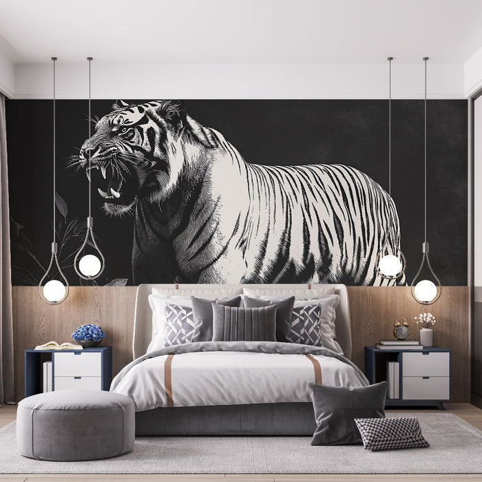Fototapet tiger | Kunstnerisk illustration af en tiger i sort og hvid