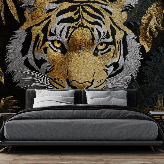 Mural Wallpaper majestic tiger | Close-up tiger on a golden foliage background