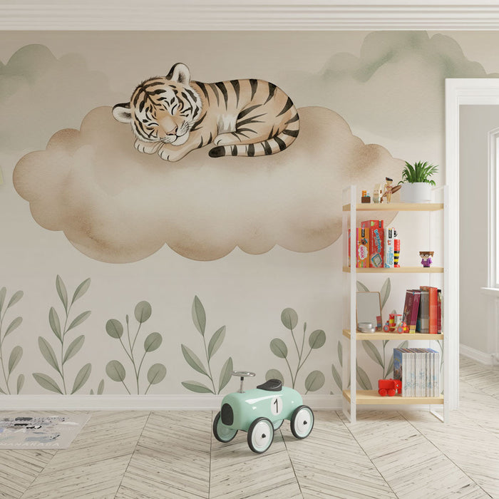 Carta da parati tigre carino | Una tenera tigre addormentata su una nuvola morbida