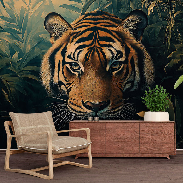Tapet tiger | Majestætisk tiger midt i den frodige jungle