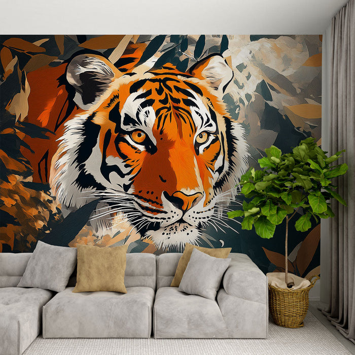 Tapet tiger | En majestætisk tiger med levende farver i sit naturlige habitat