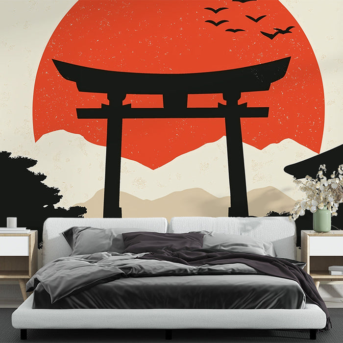Fototapet japansk torii | Sol i bakgrunden