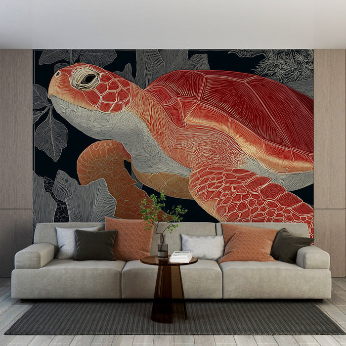 Papel de parede tartaruga marinha | Tartaruga colorida em um ambiente aquático