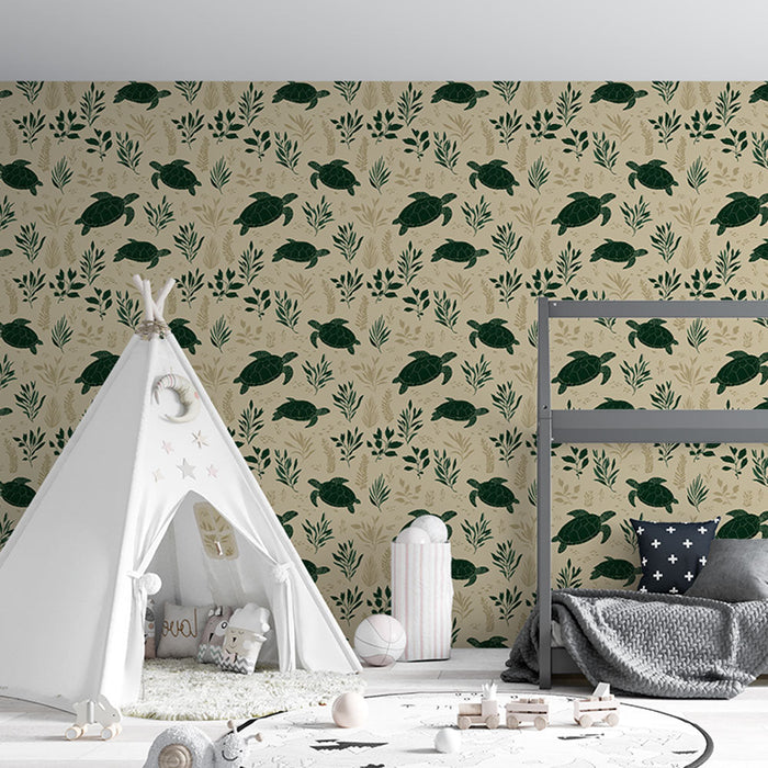 Fototapeet kilpkonnad | Mustriline merekilpkonnade ja elegantsete lehtedega