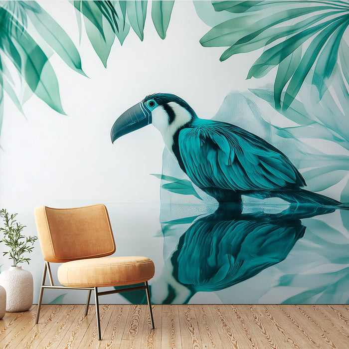 Mural Wallpaper blue toucan | Jungle and reflection