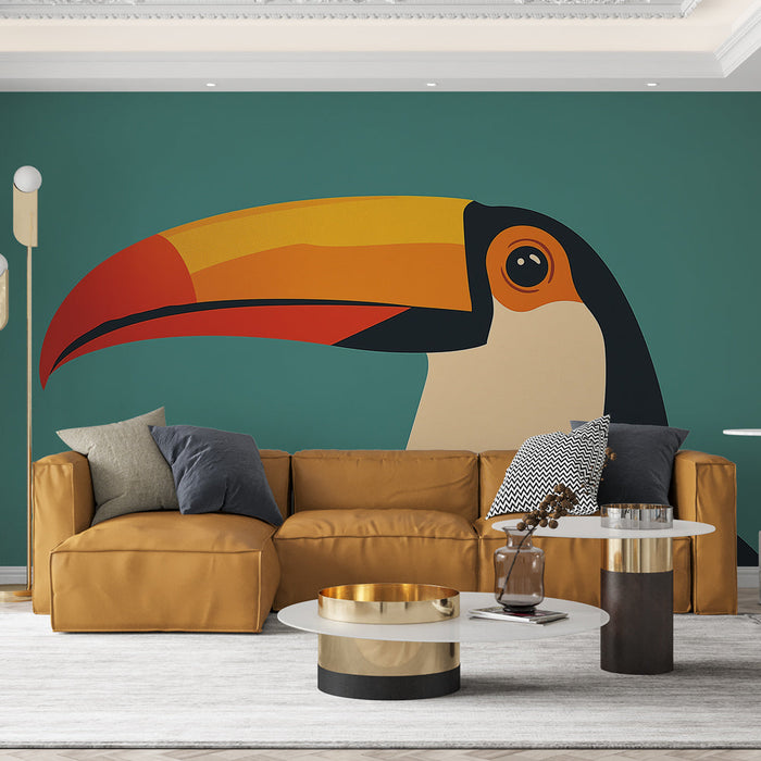 Stenska tapeta tukana | Barvite ilustracije tukanov na turkiznem ozadju