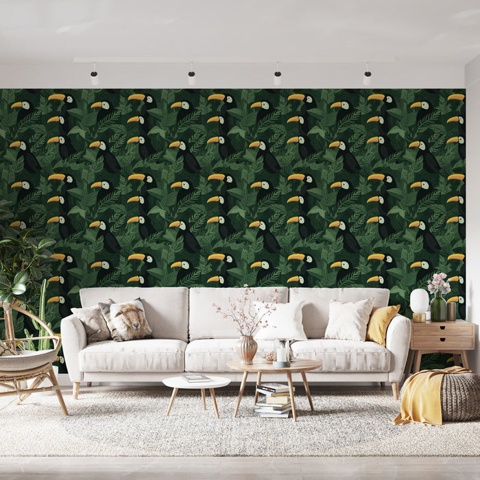 Toucan mural wallpaper | Motif of toucans among lush foliage