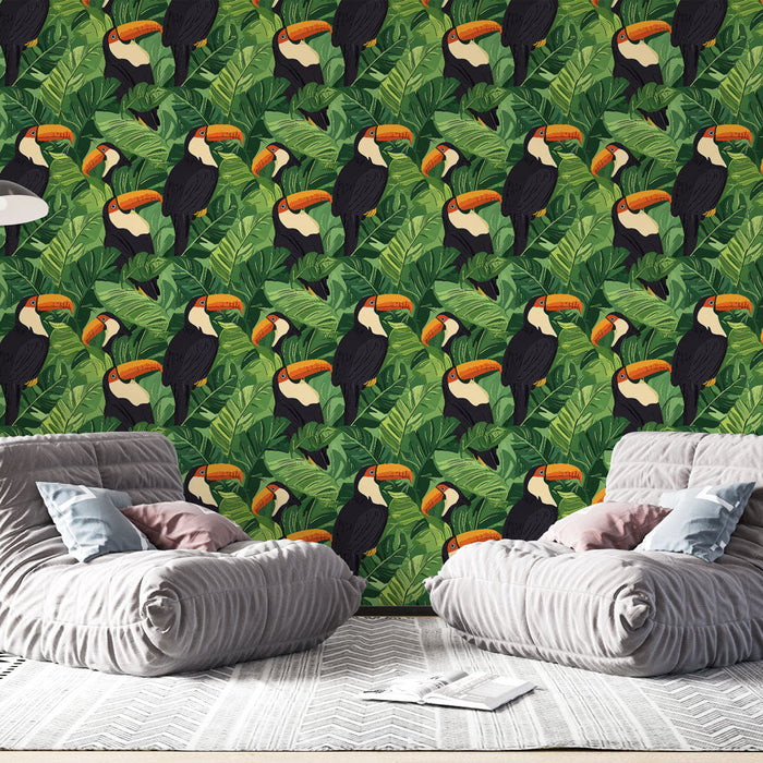 Fototapet tukan | Motiv tukanov med bujnim listjem