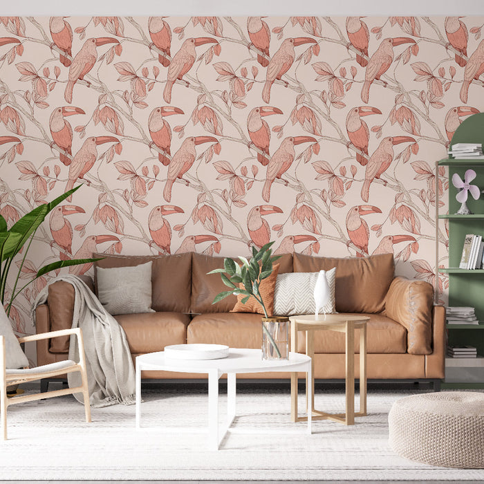 Mural Wallpaper toucan | Toucan motif on pastel background