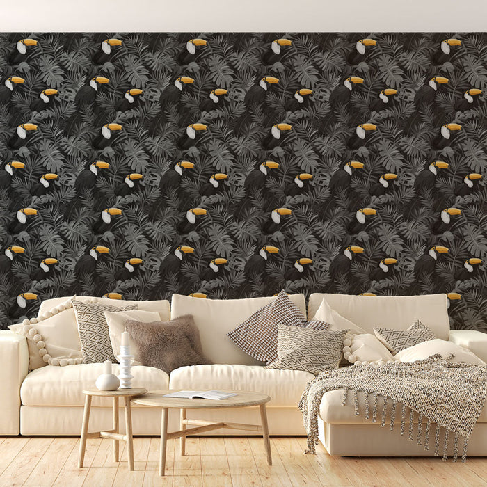Mural Wallpaper toucan | Toucan pattern on a tropical foliage background