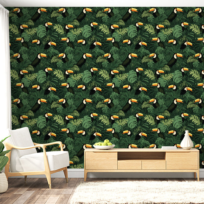 Mural Wallpaper toucan | Tropical motif with toucans and lush foliage