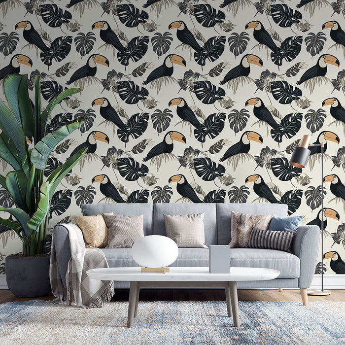 Fototapet tukan | Tropski motiv tukana in eksotičnih listov