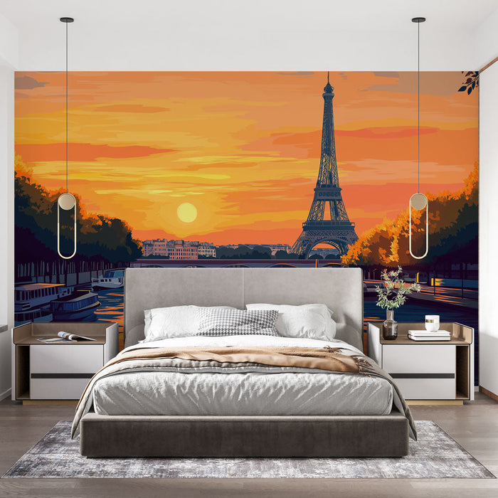 Tapeta Eiffel Tower | Vibrant Sunset over the Seine with the Eiffel Tower