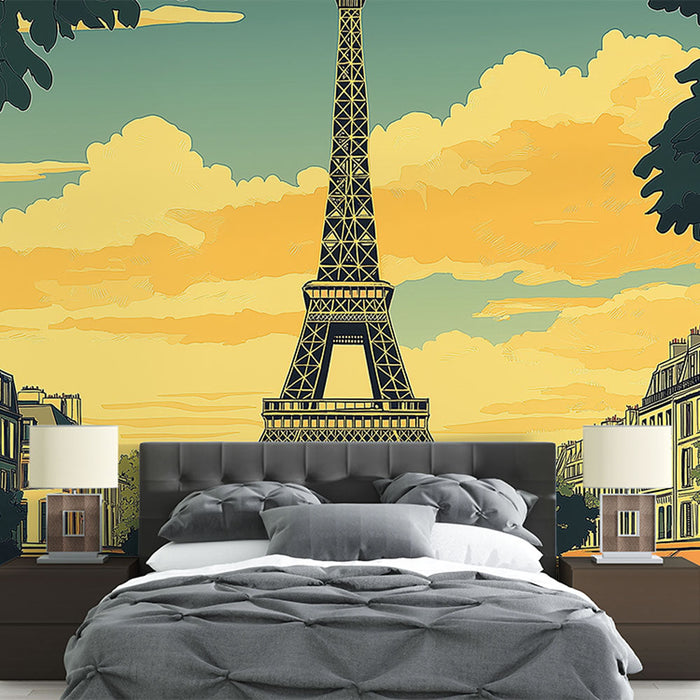 Carta da parati Torre Eiffel | Illustrazione stilizzata della famosa Torre Eiffel al tramonto