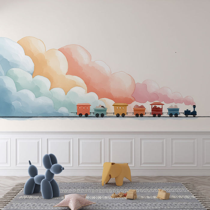 Fototapeet värvikas rong | Mänguline rong ületab pehmete värvide pilve