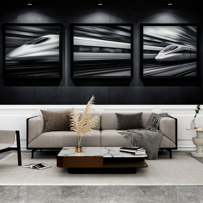 Tapetti liikkuva juna | Dynaaminen kuvio mustavalkoisena