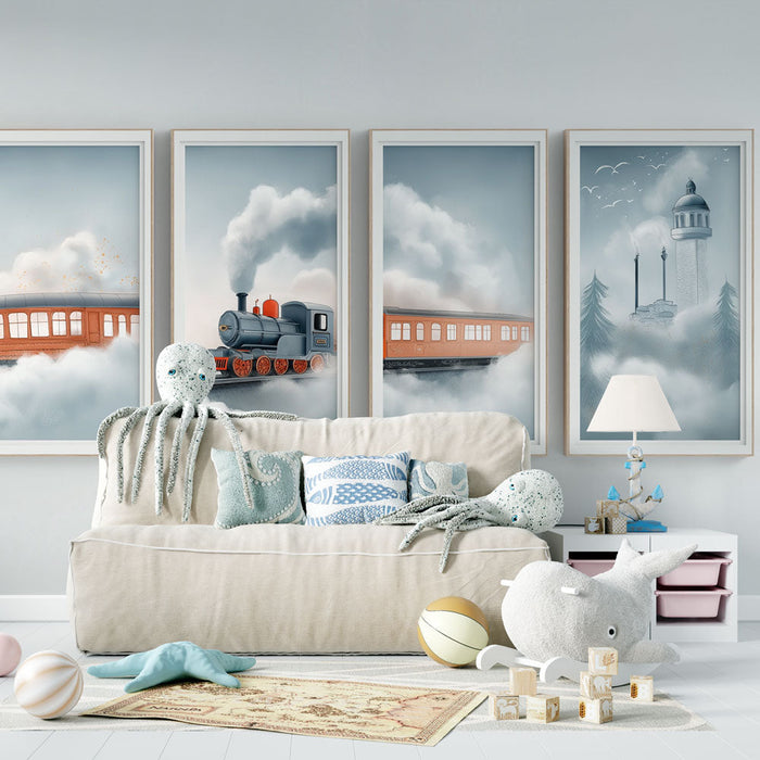 Mural Wallpaper train vintage | Voyage through nostalgic and misty landscapes