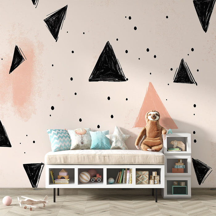 Carta da parati triangolo | Nero e rosa pallido