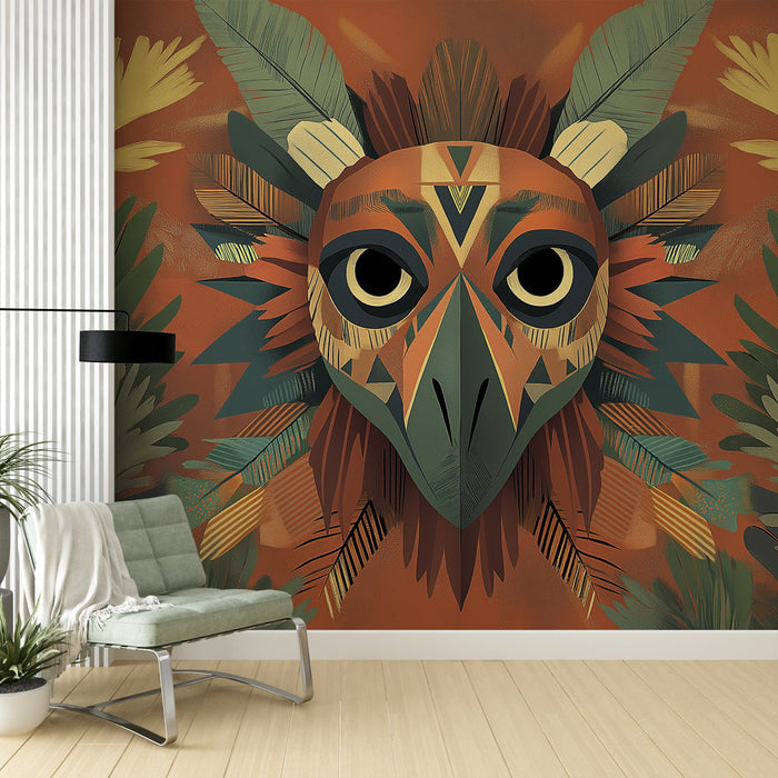 Тапет | Цветна маска на птица, заобиколена от буйна растителност