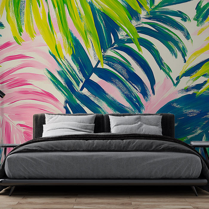 Colorful Mural Wallpaper | Vibrant Leaves and Bright Background