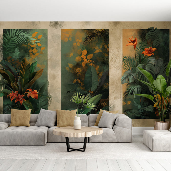 Tapeta tropická | Živé květinové prvky v bujné krajině