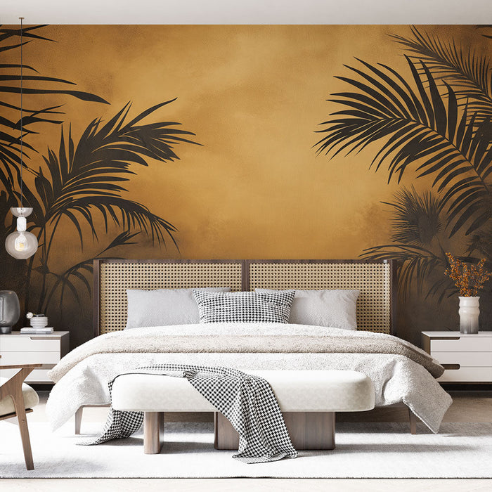 Tapetti trooppinen | Palmunlehdet ajattomalla kultaisella taustalla