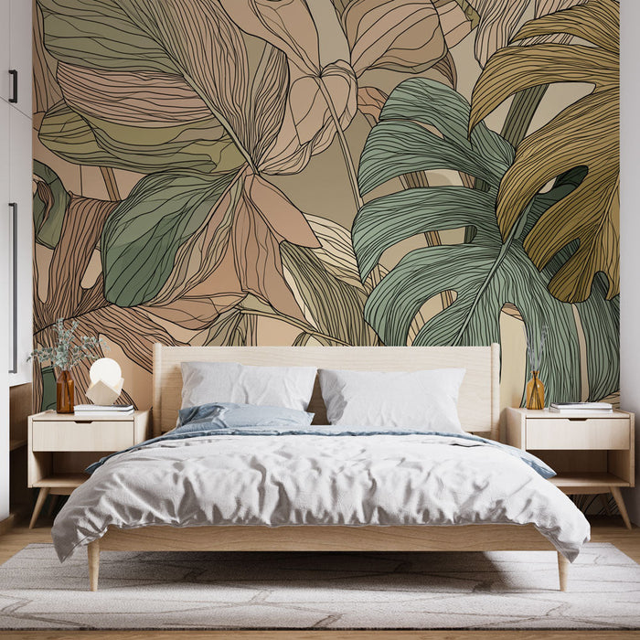Fotótapéta trópusi | Finom levelek puha, természetes árnyalatokban