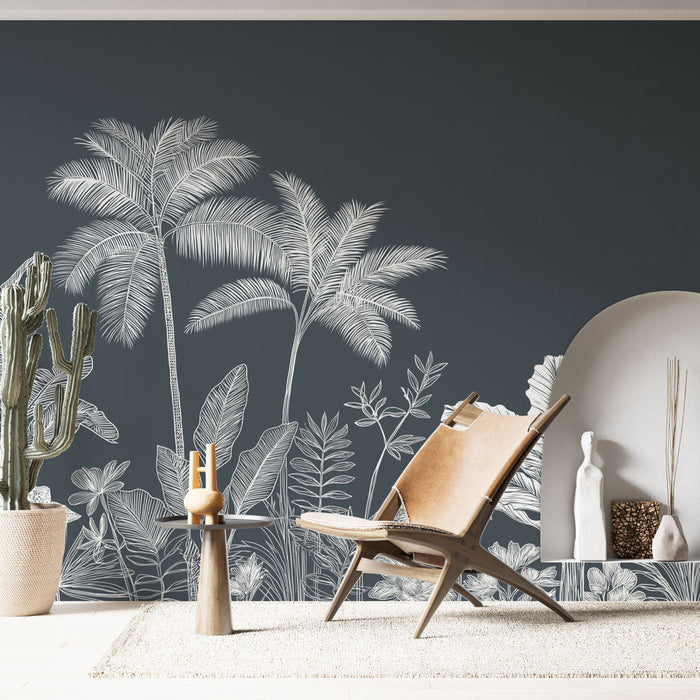 Fotótapé trópusi | Lineáris levelek és virágok sötét háttéren