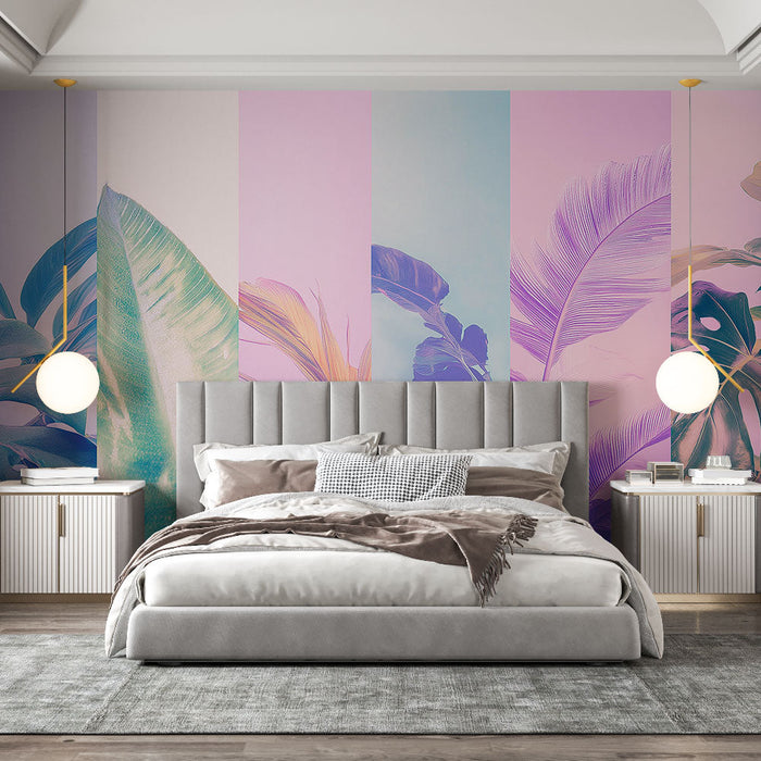 Fototapet tropisk | Eksotiske blader med pastellfarger
