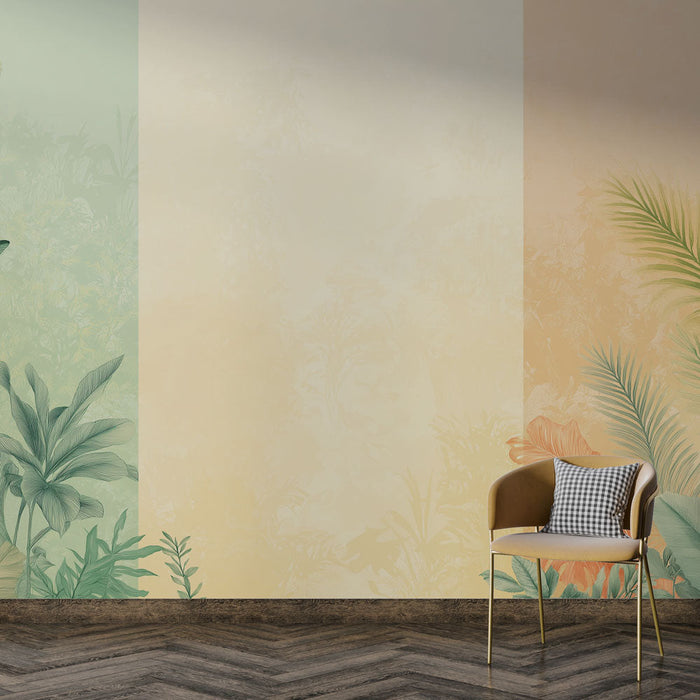Papel de parede tropical | Folhas exóticas em tons suaves