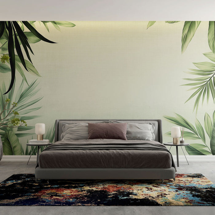 Muralna tapeta tropska | Razkošno listje na mehkem in pomirjujočem ozadju
