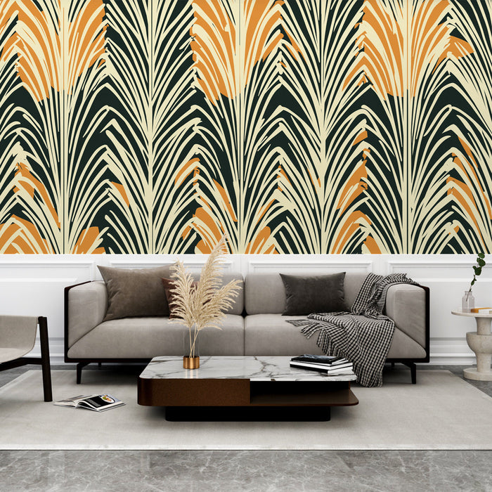 Tapeta tropická | Stylizované listy v gradientu teplých barev