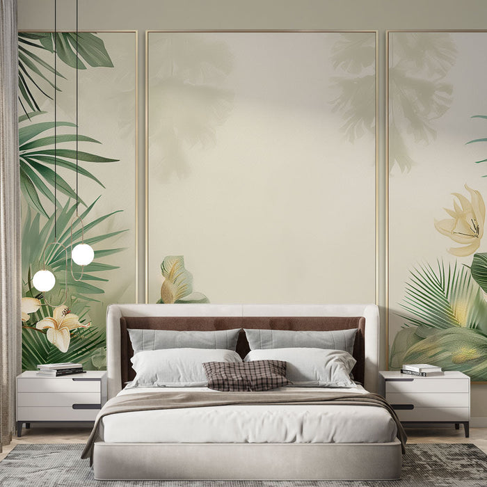 Fototapet tropikal taklidi tablo | Bol yeşillikli ve narin çiçekler