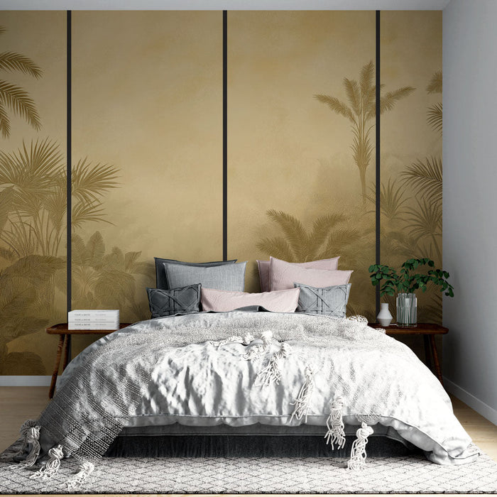 Fototapet tropikal taklit tablo | Altın rengi arka plan üzerinde yeşillikler