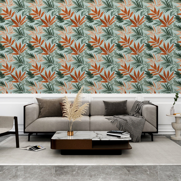 Carta da parati tropicale | Motivo fogliame in toni caldi e rilassanti