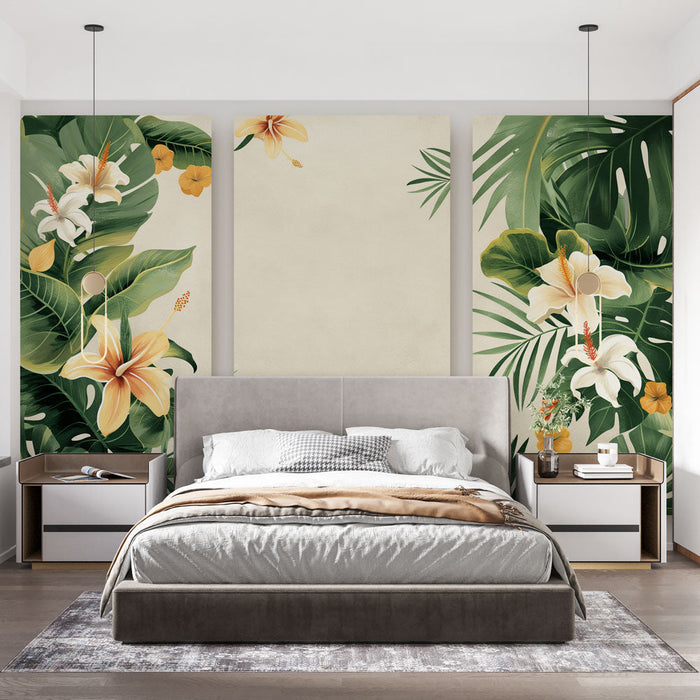 Foto Behang tropisch | Weelderig motief van bloemen en bladeren