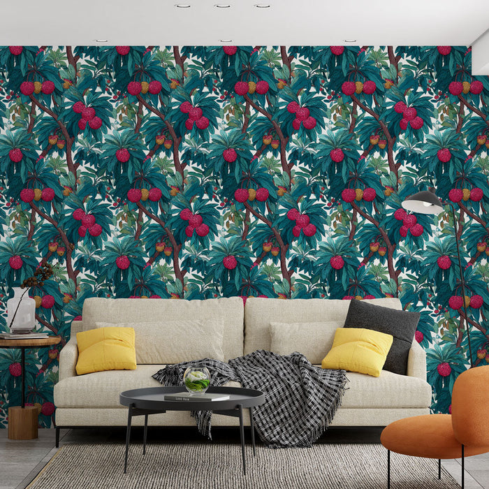 Tapet mural tropical | Motiv luxuriant de fructe exotice și frunziș tropical
