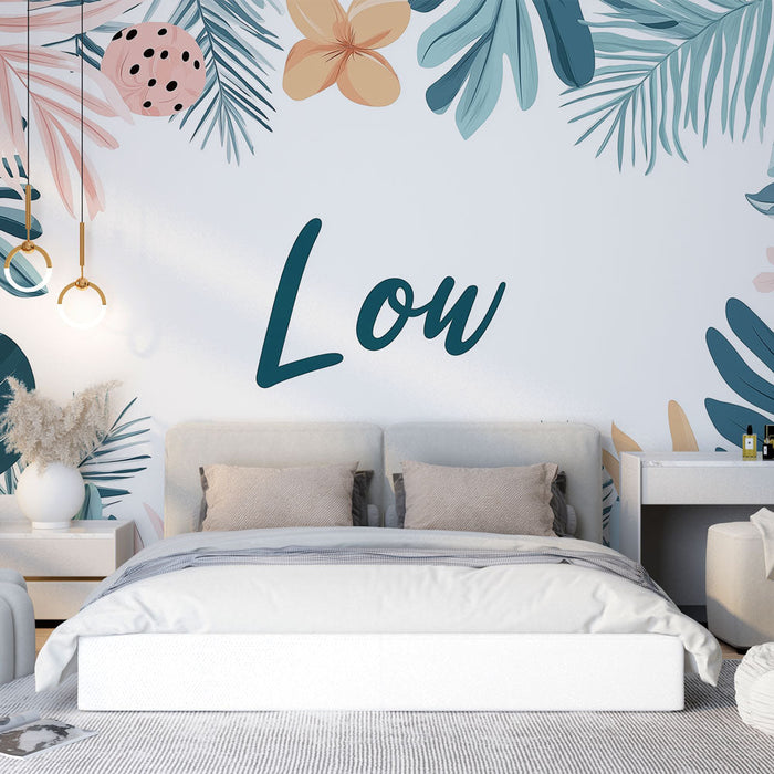 Fototapet tropisk | Mønstre af delikate blade og blomster