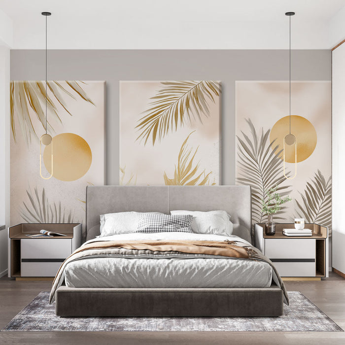 Tapeta tropická | Zlaté vzory palmového stromu a jemné slunce