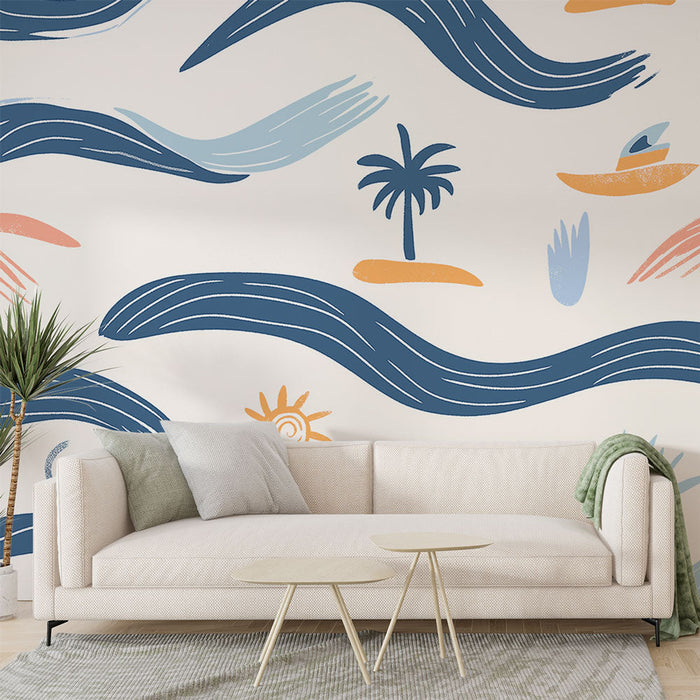 Fototapet tropisk | Organiske mønstre og farverige strand-elementer