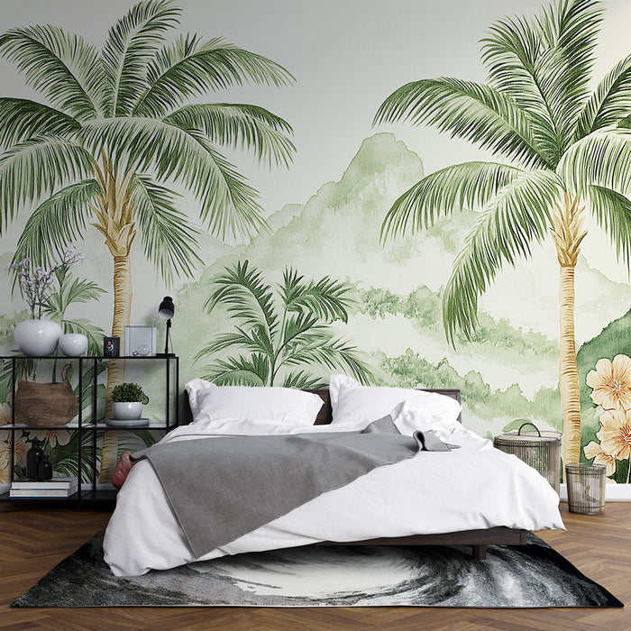 Tapeta tropická | Bujné palmy a jemné květiny