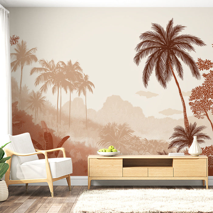Tapete τροπικό | Υπερβολικό τοπίο με φοινικόδεντρα και πυκνή βλάστηση